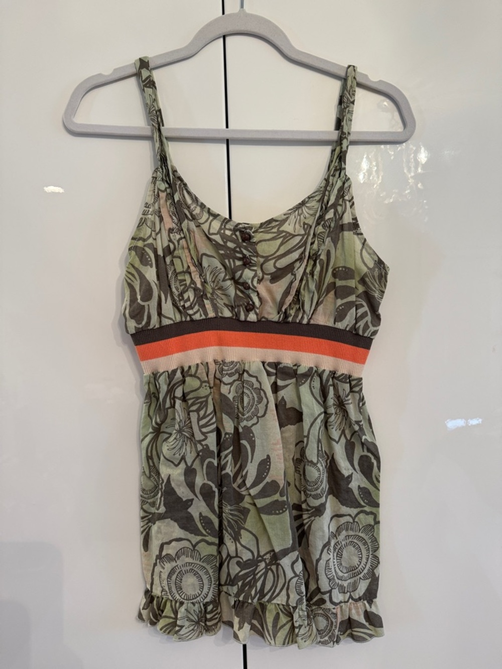 Vintage DKNY Jeans Floral Printed Spaghetti Strap Tank with Contrast Waistband
